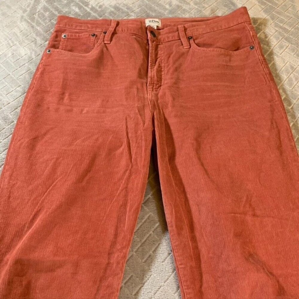 J Crew Womens 32 Corduroy Jeans Coral Orange Slim Straight High Rise Stretch - Picture 2 of 13